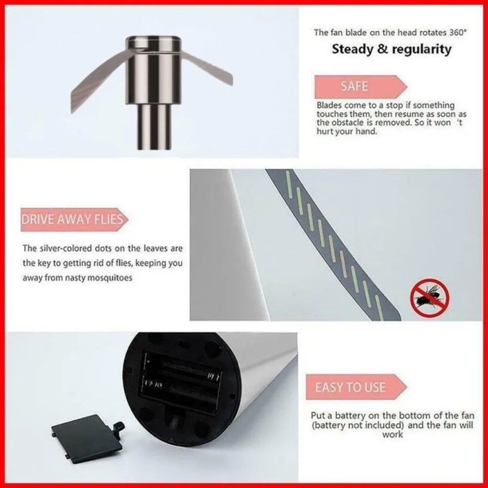 Portable Stainless Steel Fly Repellent Fan Silent Battery Power Automatic Fly Trap Keep Flies Away Table Pest Fan Home&Outdoor
