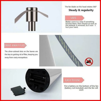 Portable Stainless Steel Fly Repellent Fan Silent Battery Power Automatic Fly Trap Keep Flies Away Table Pest Fan Home&Outdoor
